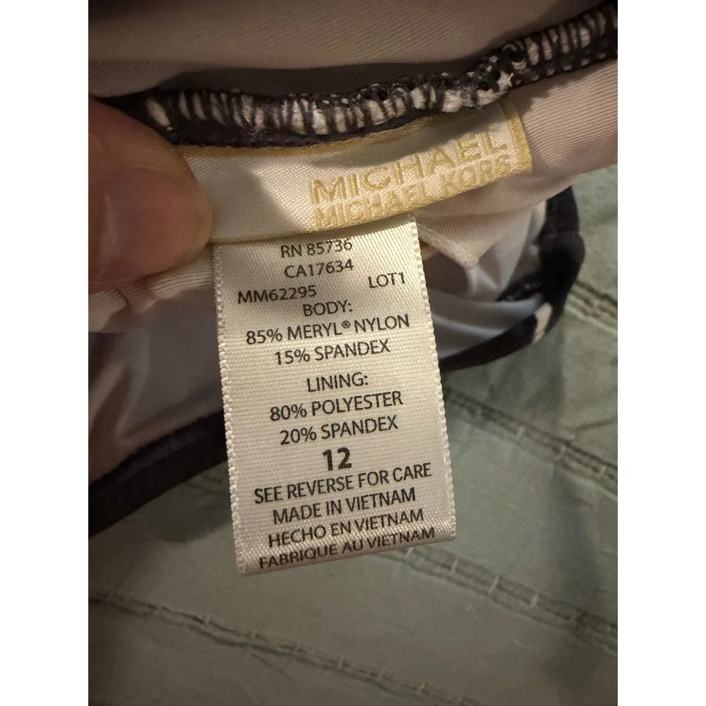 Michael Kors Womens Abstract Print Halter One Piece Swimsuit Black White Grey 12